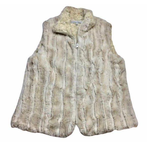 Robert Kitchen Canada Jackets & Blazers - Robert Kitchen Canada Cream Beige Soft Vegan Faux Fur Full Zipper M Vest